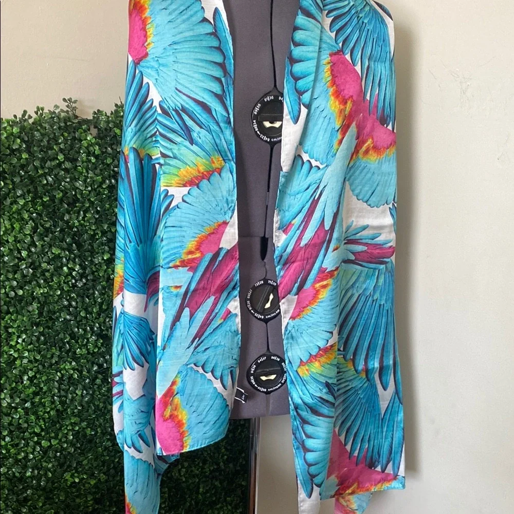 Echo Tropical Feathers Blue and Pink Scarf